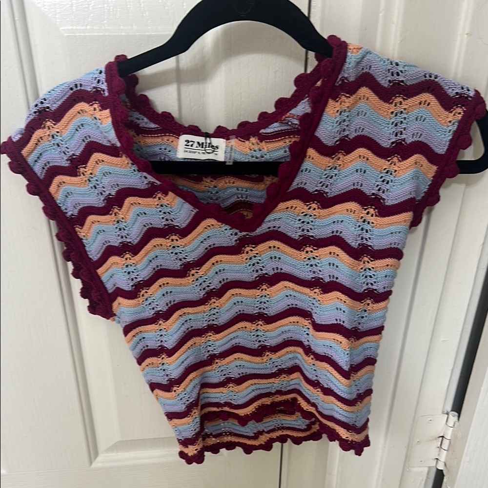27 Miles Malibu Multicolor Crochet Crop Top